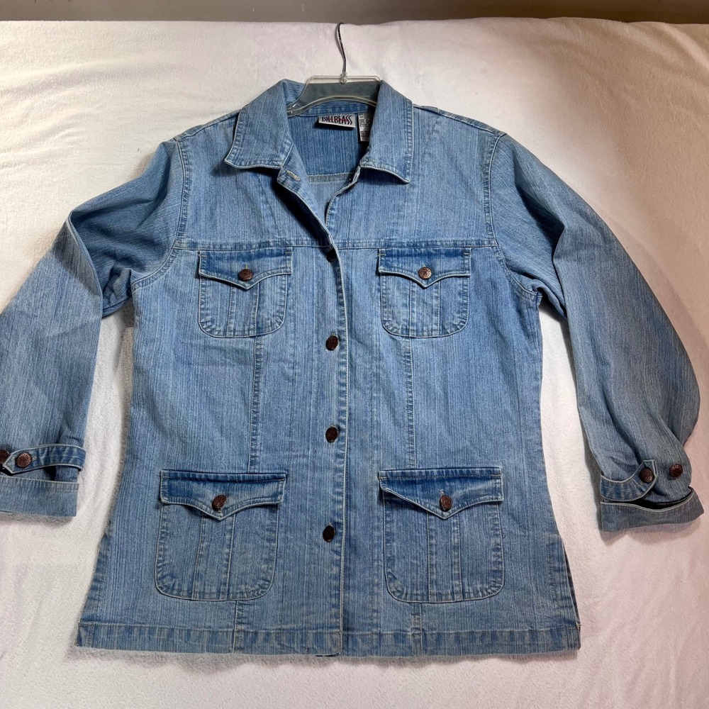 Bill Blass Jeans Light Washโ Denim Utility Jacket Chore Coat Womens Medium